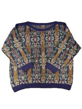 Vintage ILGWU USA Chunky Jacquard Sweater 2X Colorful 90s Grandpa Knit